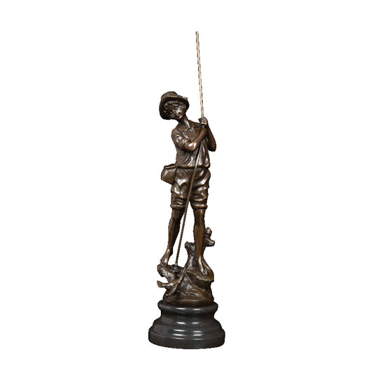 AH-200 Bronze Art Decor Bronze Figurines Boy Fishing Statue With Marble Base For Home Decoration Bronze Boy Figurines