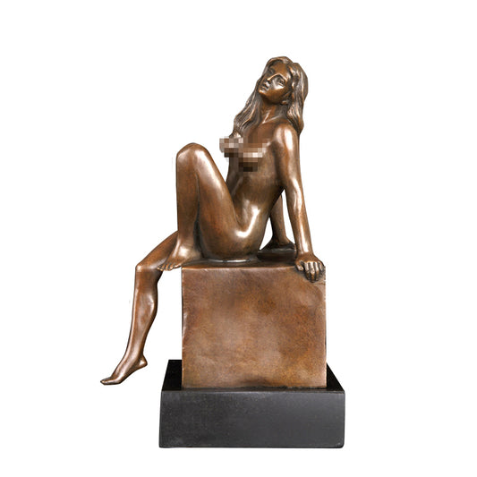 AH-594 Erotic Nude Lady Bronze Art Decor Bronze Art Sexy Nake Sitting Woman With Marble Base Statue Sculpture Nude Girl