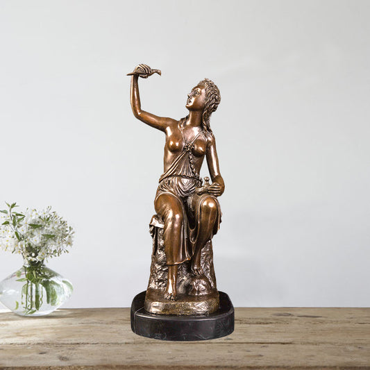 AH-015 goth home decor room decoration accessories office decor modern sculpture bronze girl and bird statue decor hogar