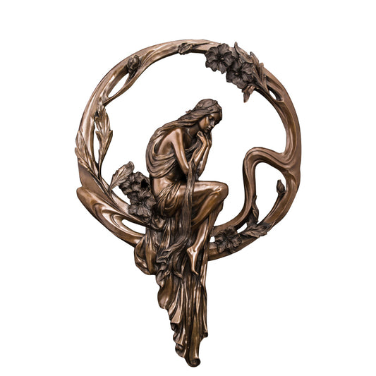 AH-144 Home Decor Bronze wall decor Wall Sculpture with Girl Modern Statue Wall Art Vintage Craft Living Room Decoration