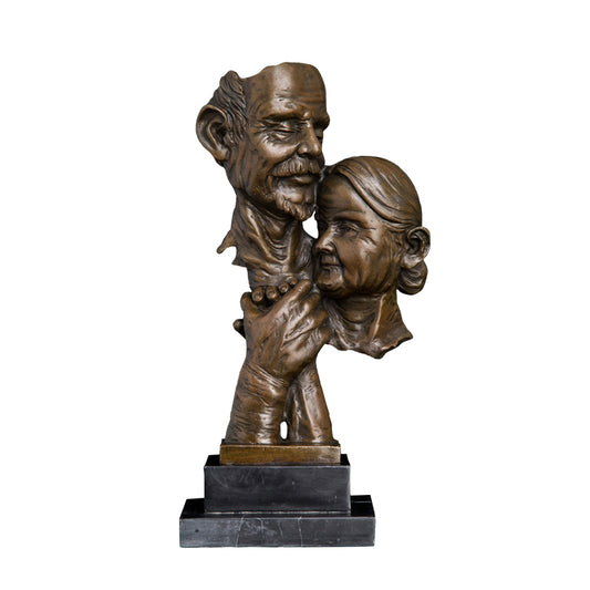 AH-284 Modern Art Bronze Lover Couple Head Statue Old Man And Woman Bust Sculpture For Wedding Anniversary Gift