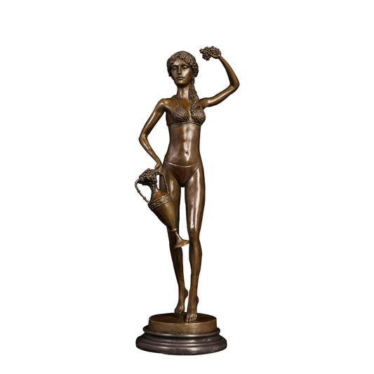 AH-224 Modern Artwork Decor Holding Grapes Young Girl Bronze Statues and Figurines Handmade Female Bronze Sculptures Decoration