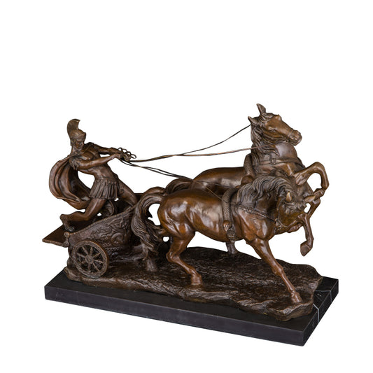 AH-118 Bronze Sculpture Western Medieval Soldier Driving Chariot Statue Antique Metal Warrior Figurine Museum home Décor